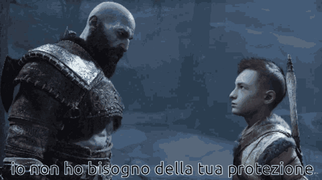 a video game scene with the words io non ho bisogno della tua protezione below it