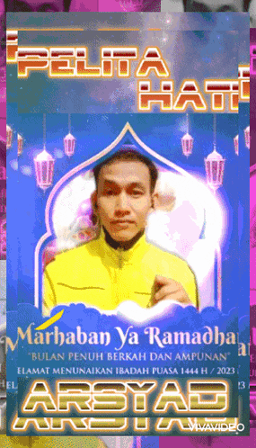 a picture of a man in a yellow jacket with the words marhaban ya ramadhan on it