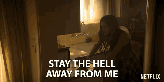 a netflix advertisement shows a woman in a bathroom