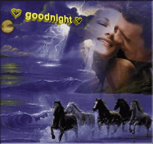 a picture of a man and a woman kissing with the words goodnight above them