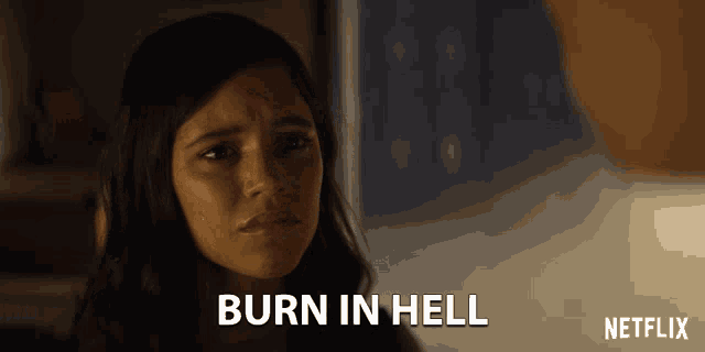 a woman says burn in hell in front of a man