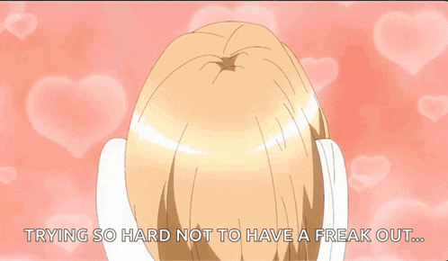 a girl with her hands on her face with the words trying so hard not to have a freak out below her