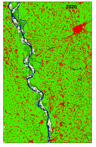 a green and red map with the year 2020