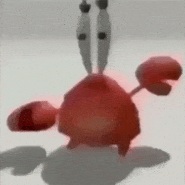 a crab from spongebob squarepants is standing on a white surface with a shadow .