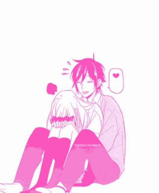 a pink and white drawing of a boy and a girl with the words " yanderelevifangirl " on the bottom