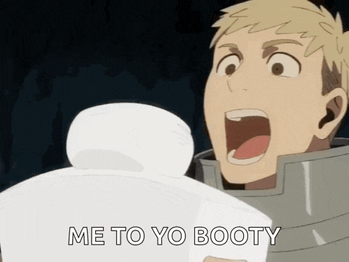 a cartoon of a man yelling at another man with the words me to yo booty on the bottom