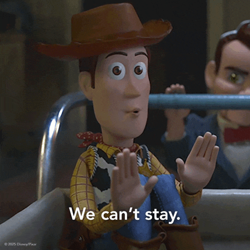 woody from toy story says " we can t stay "