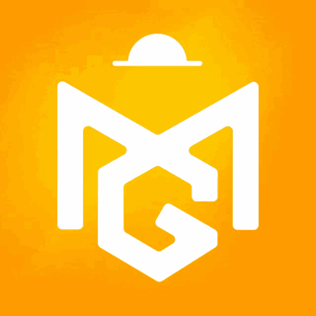 a yellow background with a white m and g icon