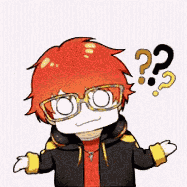 a cartoon character with red hair and glasses is shrugging his shoulders and has a question mark over his head .