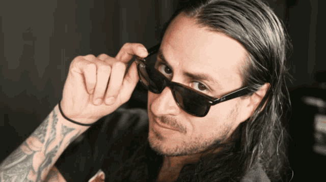 a man with long hair and a beard wearing sunglasses