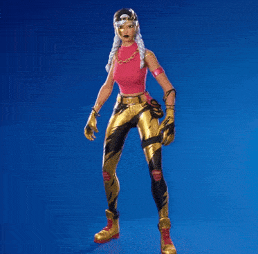 a woman in a superhero outfit is dancing in front of a blue sky