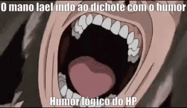a close up of a person 's mouth with a caption that says humor logico do hp