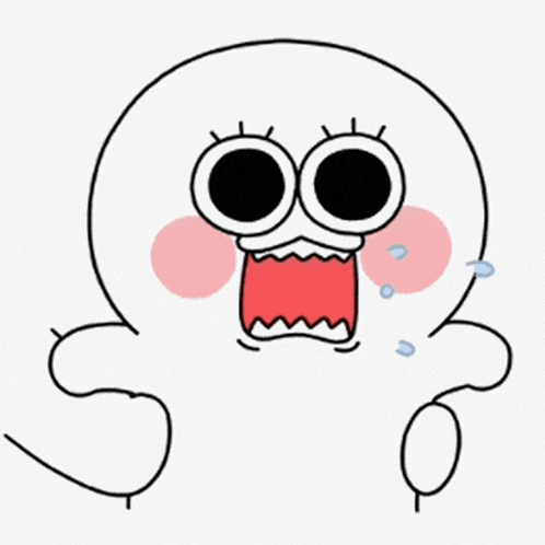 a cartoon character with a surprised look on his face and a red mouth .