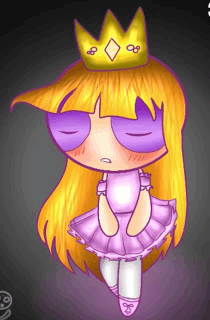 a cartoon girl wearing a purple dress and a crown