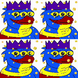 a cartoon of a blue bird with a purple crown on his head