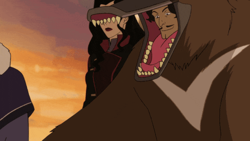 a cartoon of a man and a woman standing next to a bear