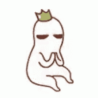 a cartoon ghost with a crown on his head is sitting down .