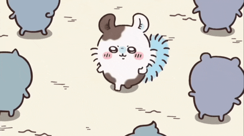 a cartoon drawing of a hamster with a blue ball in its mouth