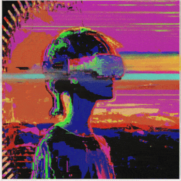 a painting of a person wearing virtual reality glasses