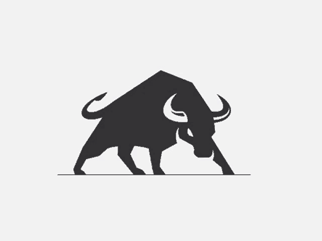 a black and white silhouette of a bull with horns on a white background