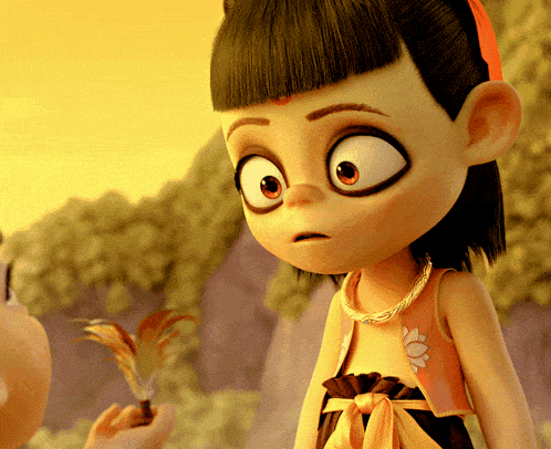 a cartoon girl with big eyes and a flower on her chest