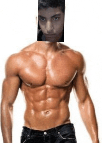 a man without a shirt has a picture of a man 's face on his chest .