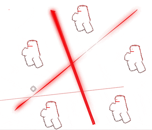 a red and white drawing of a cross with arrows pointing in opposite directions on a dark background