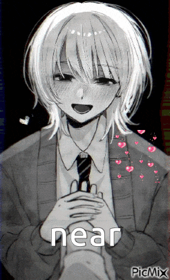a black and white drawing of a girl with the word near written on it