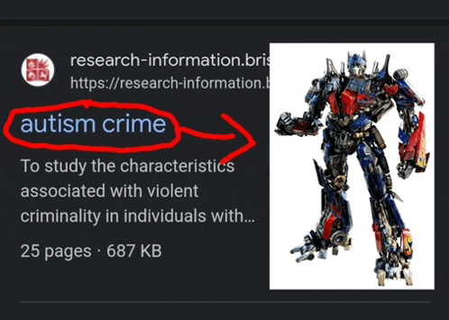 a robot with the words autism crime written on it