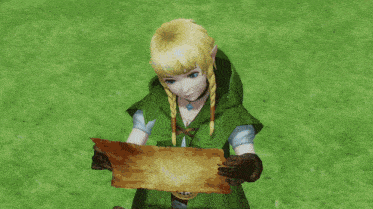 a cartoon of a girl holding a piece of paper