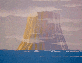 a painting of a mountain with a star in the middle of it