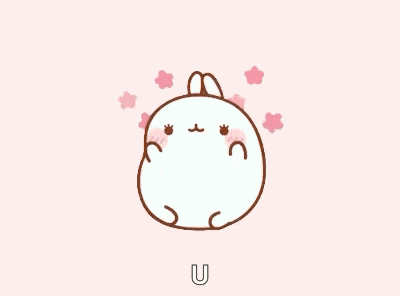 a cartoon rabbit with pink flowers coming out of its eyes on a pink background