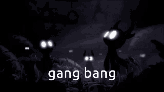 a black and white image with the words gang bang written in white