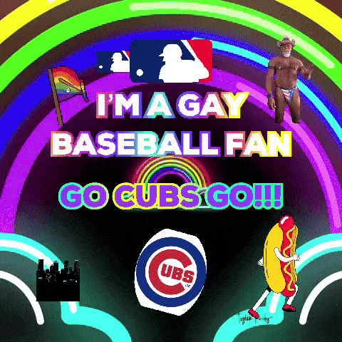a poster that says i 'm a gay baseball fan go cubs go !!!