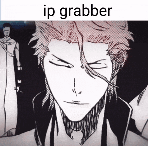 a black and white drawing of a man with the words ip grabber on top