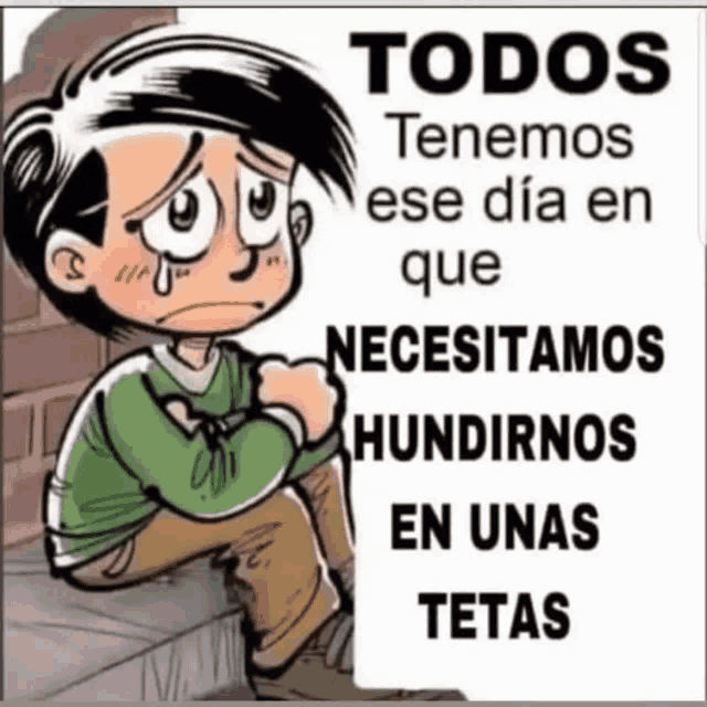 a cartoon of a boy sitting on a set of stairs with a message in spanish