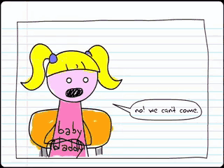 a drawing of a girl sitting at a desk with a speech bubble saying we have the olympics tonight