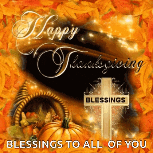 happy thanksgiving blessings to all of you with a cornucopia and cross