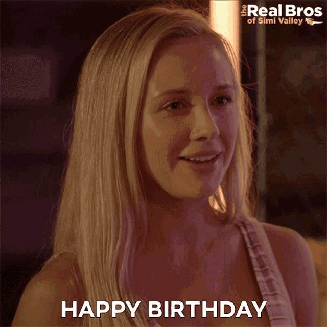 a woman with her mouth open and the words happy birthday