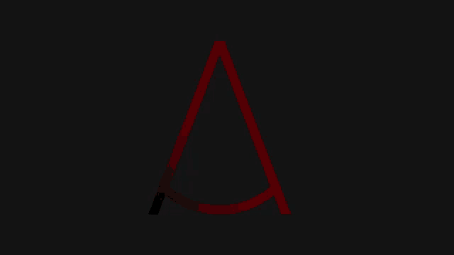 a red triangle on a black background with the letter a