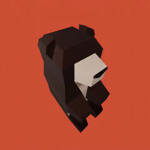 a low poly drawing of a bear 's head with a hood on a red background .
