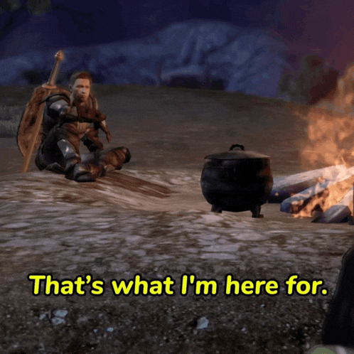 a video game scene with the words that 's what i 'm here for on the bottom