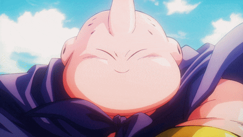 a close up of a cartoon character 's face with the sky in the background