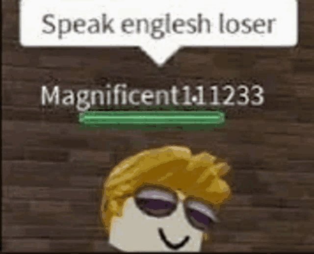 a roblox character wearing sunglasses and a speech bubble that says `` speak english loser ''