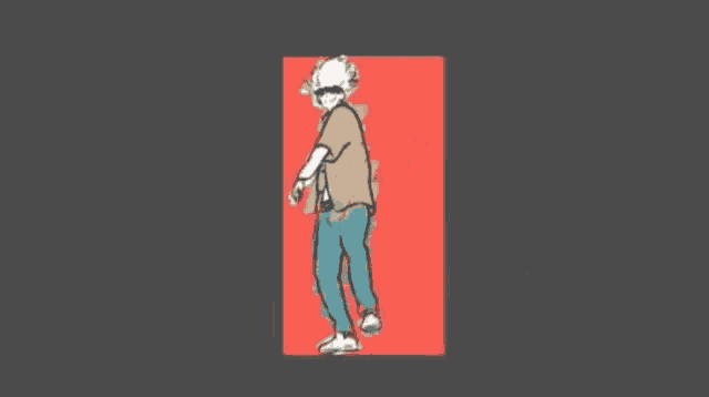 a drawing of a man in a tan shirt holding a sword