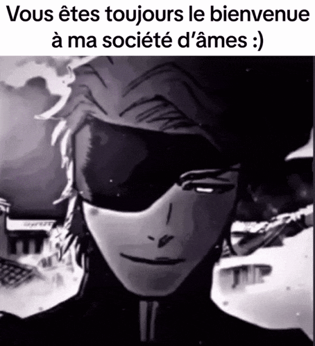a black and white photo of a man wearing sunglasses with the caption vous êtes toujours le bienvenue
