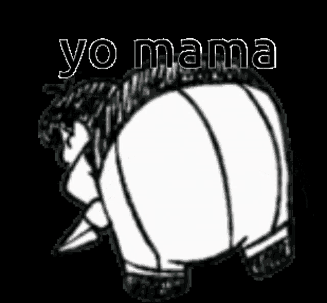 a black and white drawing of a sheep with the words `` yo mama '' written above it .