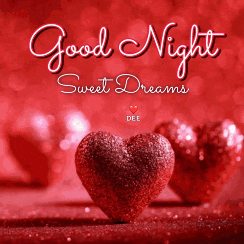a good night sweet dreams greeting card with red hearts