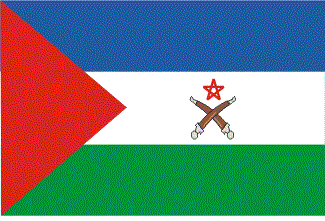 a flag with two crossed swords and a red star