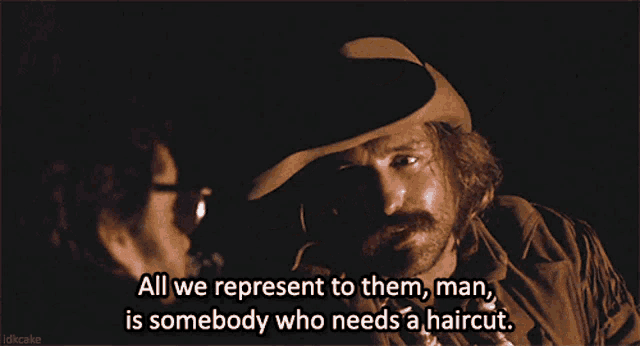 a man in a cowboy hat says " all we represent to them "